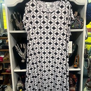 Lands' End Black and White Patterned Dress
